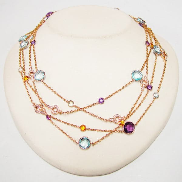 Necklace pink gold 18k s/w dia & precious stone