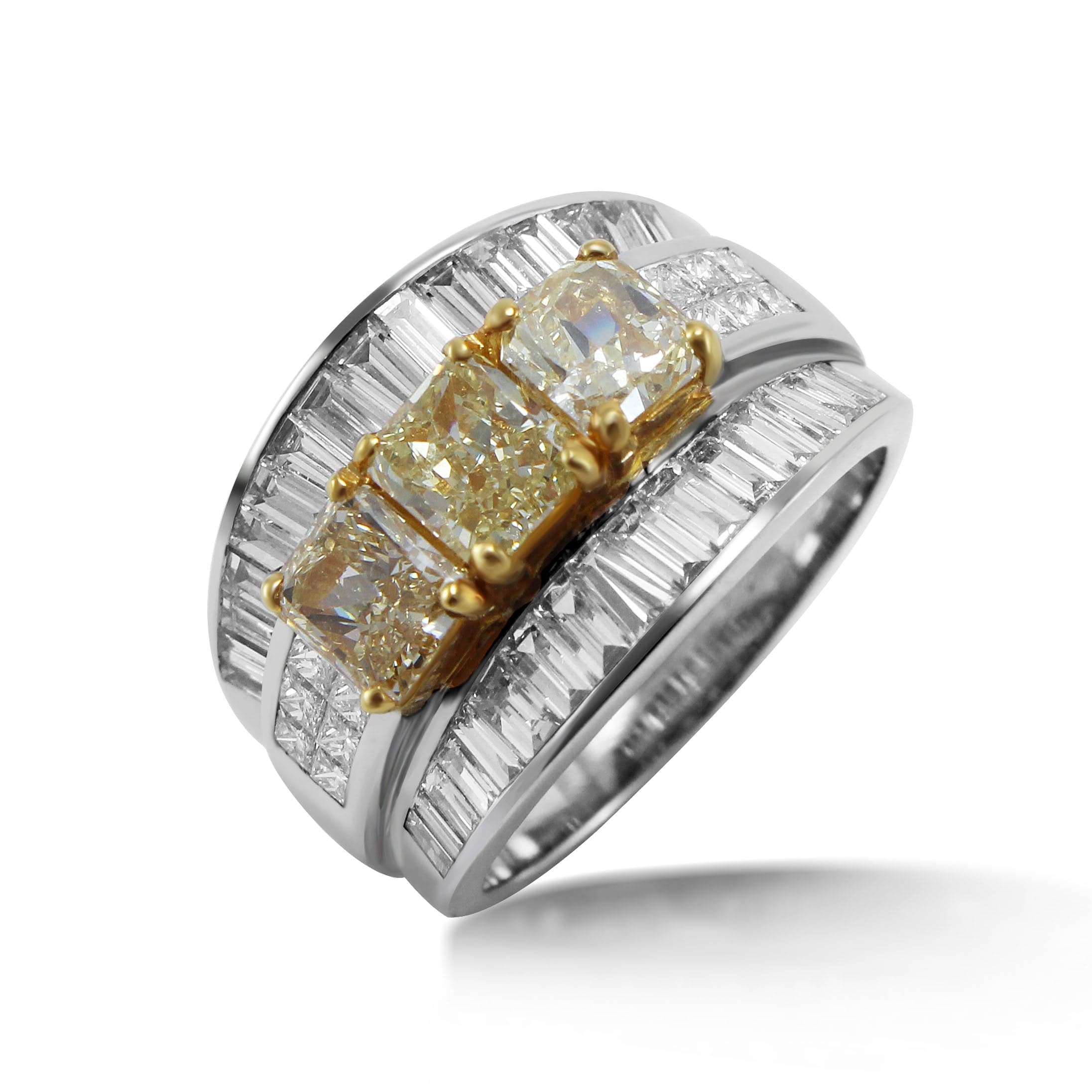 Fancy Yellow Centered Baguette Diamond Ring