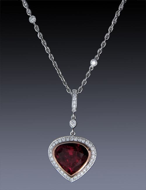 Necklace 18kw gold s/w Pink Tourmaline & Diamond