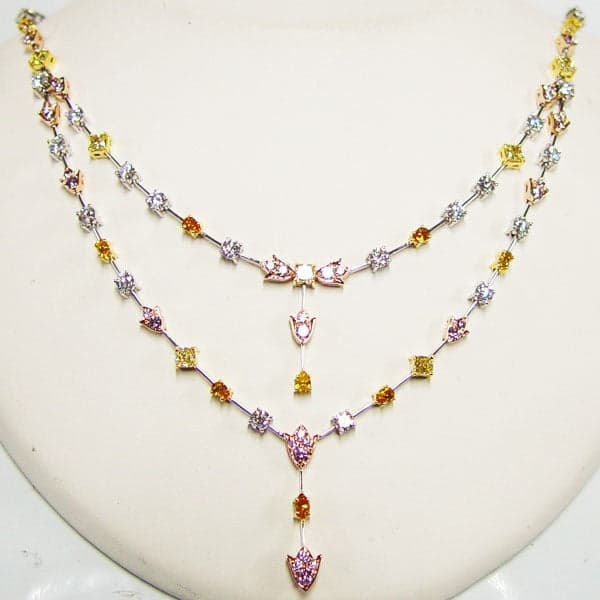 Necklace 18KWYP Gold with Mixed Natural Fancy Color Diamonds