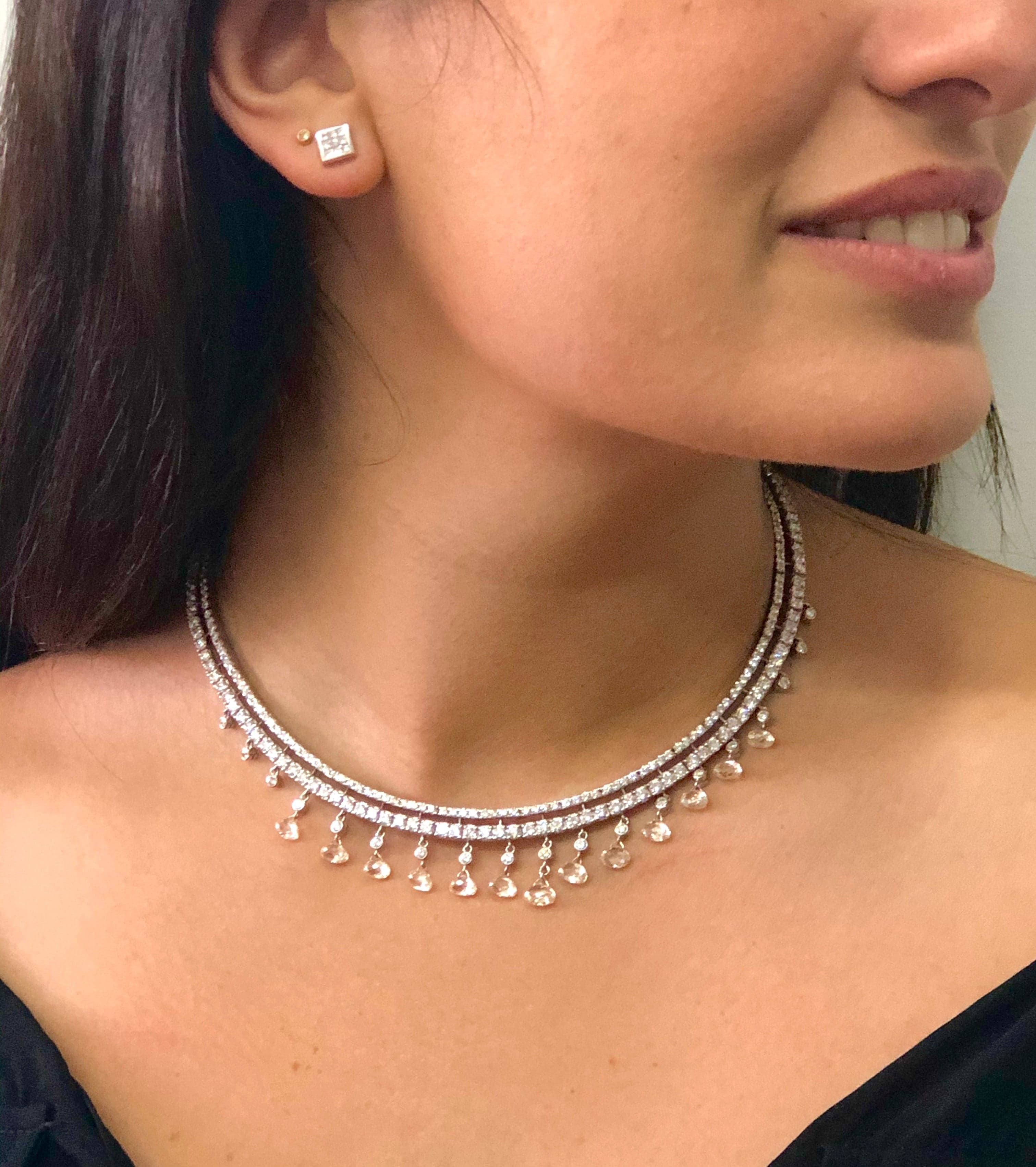 Necklace 18KWGOLD s/w Briolet Diamond &diamond.