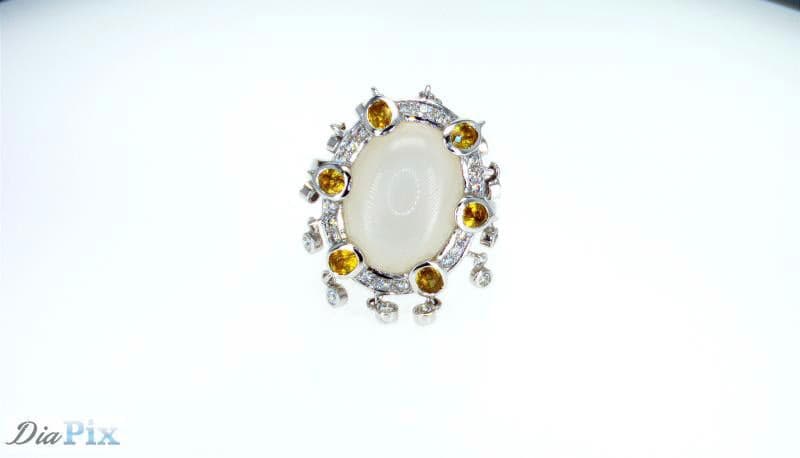 Ring 18KWGOLD s/w Chalzedoni &Yellow Sappy&Diamond.
