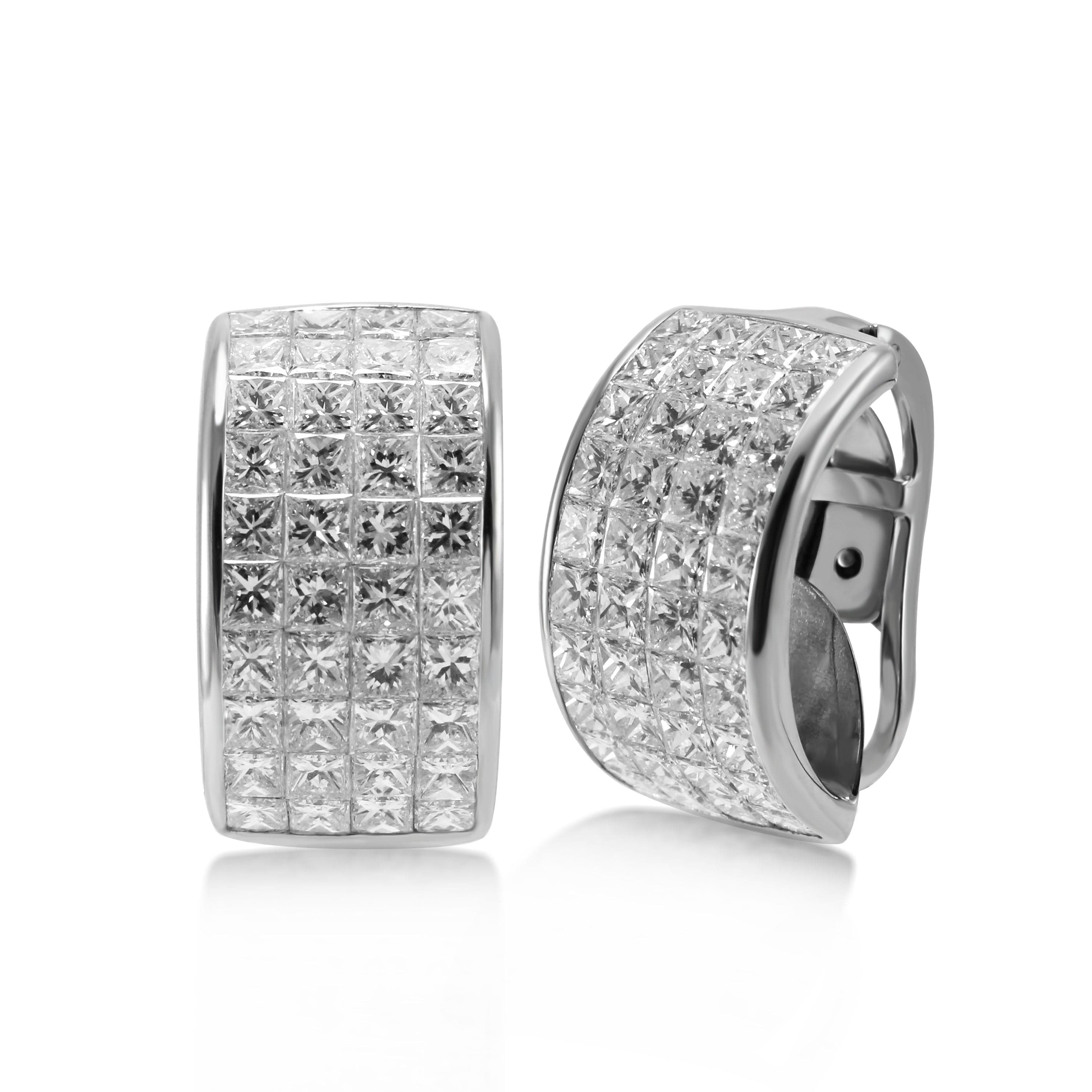Signature 5.23 Carat Princess Cut Invisible Setting Diamond Earrings, 18KWGOLD
