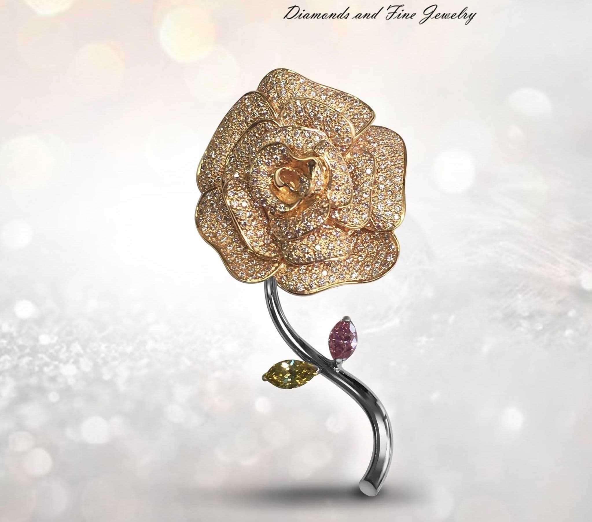 H.M Brooch, Platinum 950 & Rose Gold, with Fancy Intense Pink Diamond