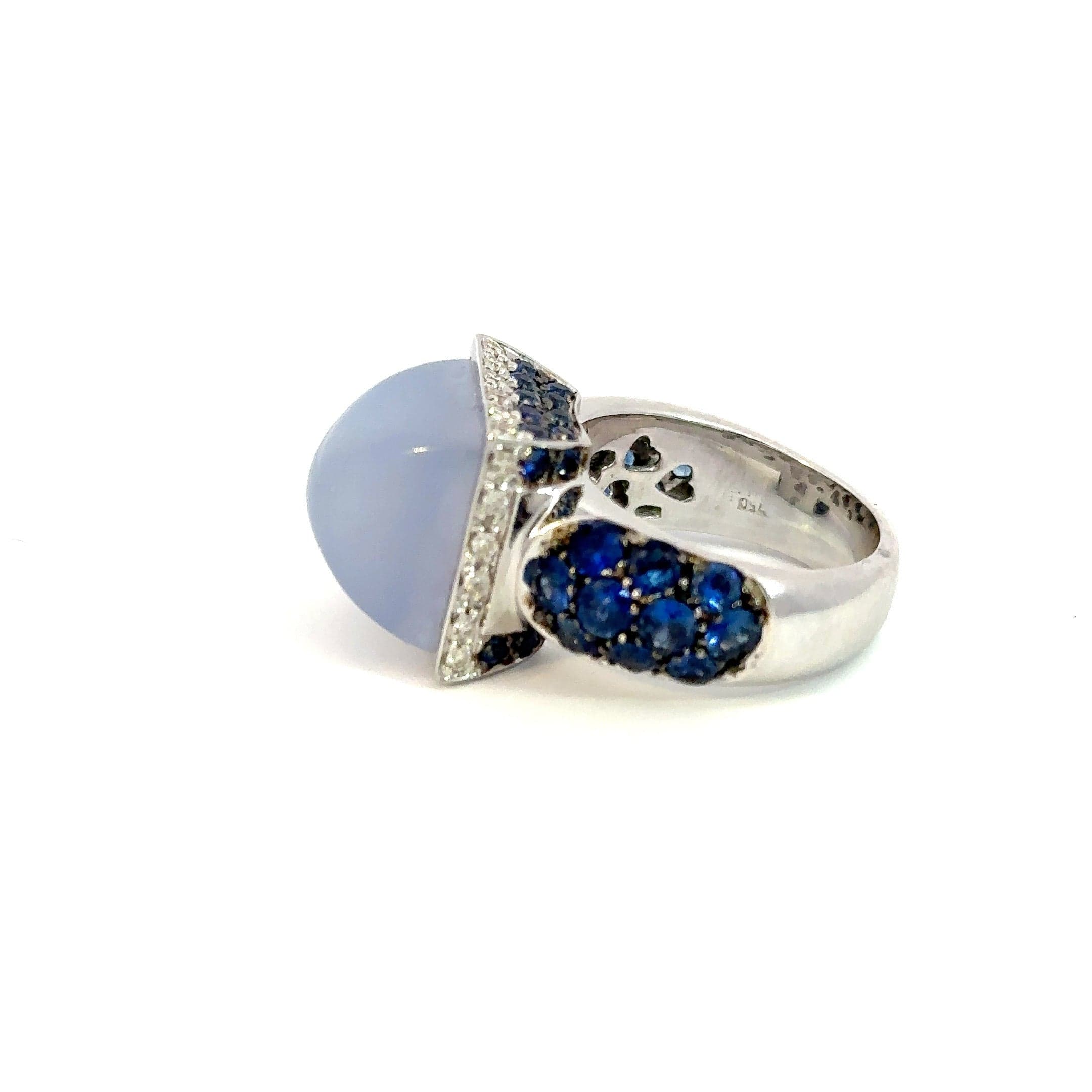 Ring 18KWGOLD s/w Chalzedoni &Sapphire &diamond.