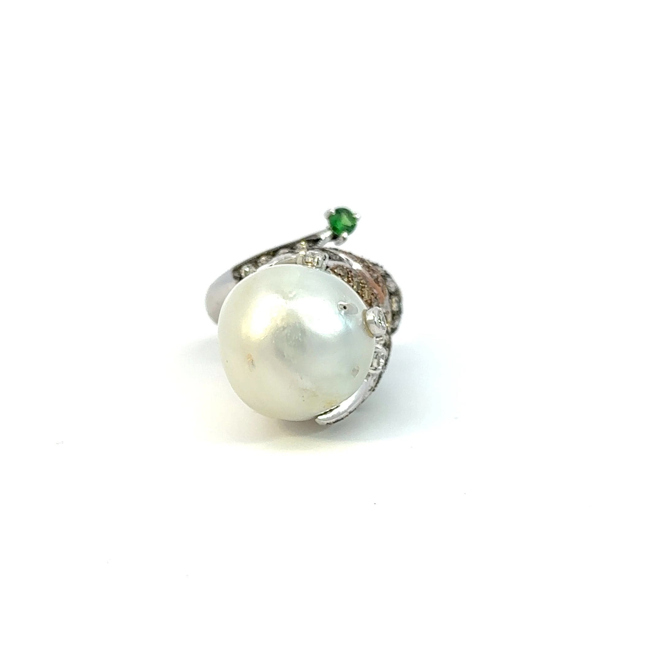 Ring 18KWGOLD s/w Pearl &white&Brown Diamond