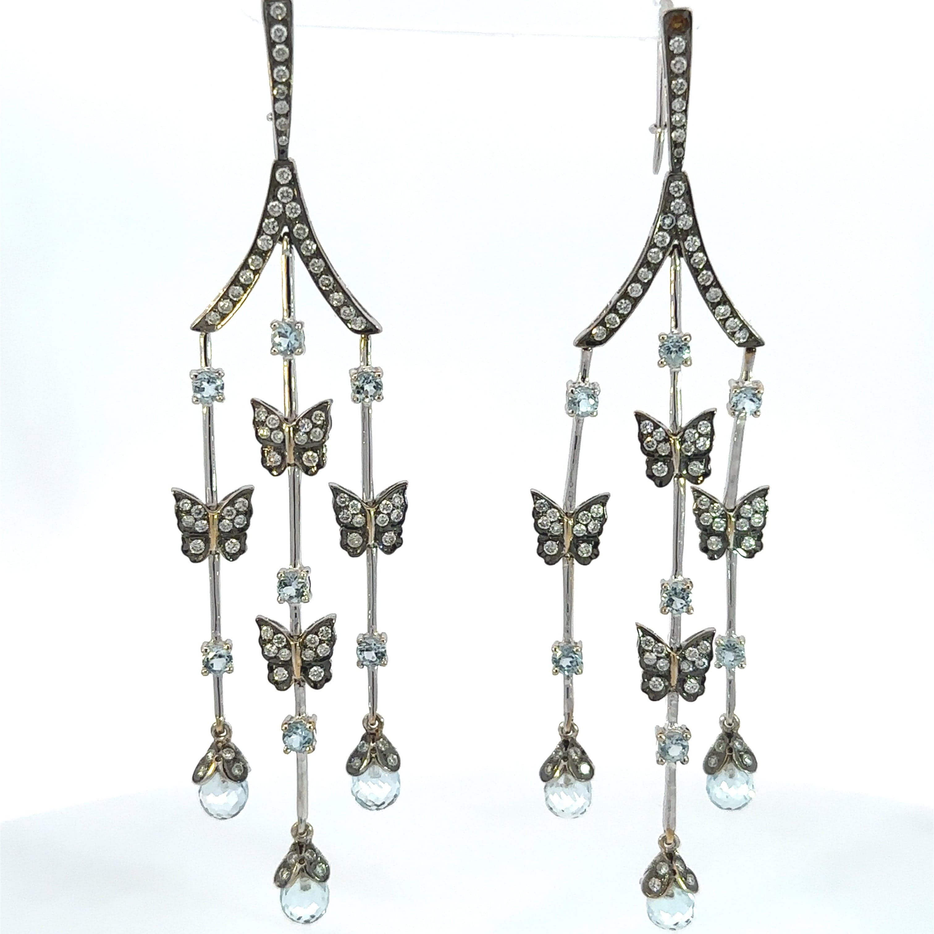Earrings 18KWGOLD s/w Aquamarine Blue Topaz &Diamond.