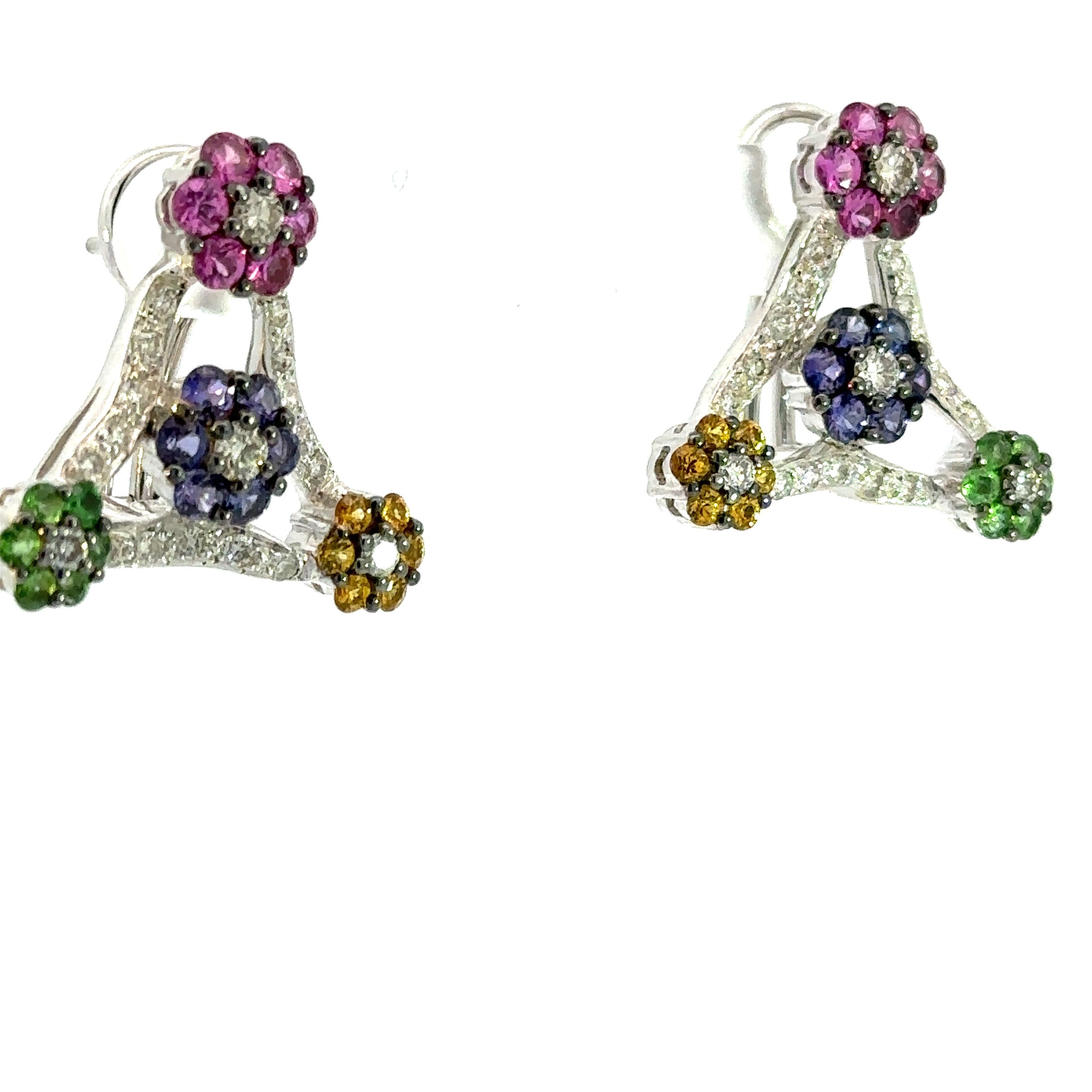 Earrings 18KWGOLD s/w Mix Sapphire &Diamond