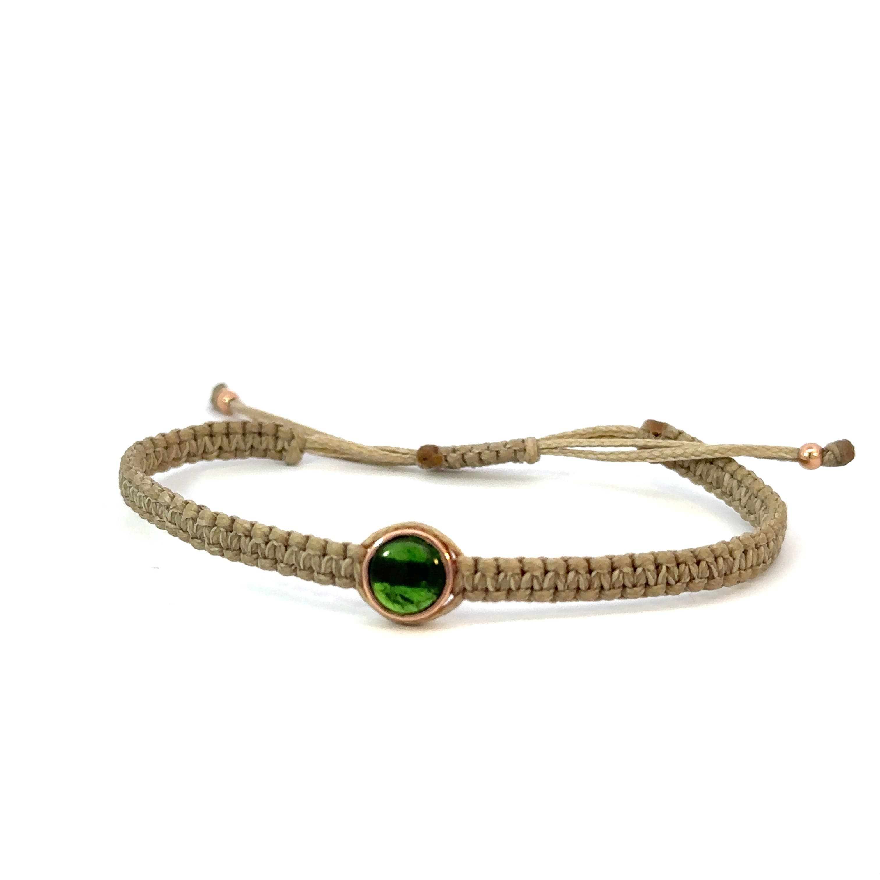 Braided bracelet 14KPink Gold s/w Green Tourmaline