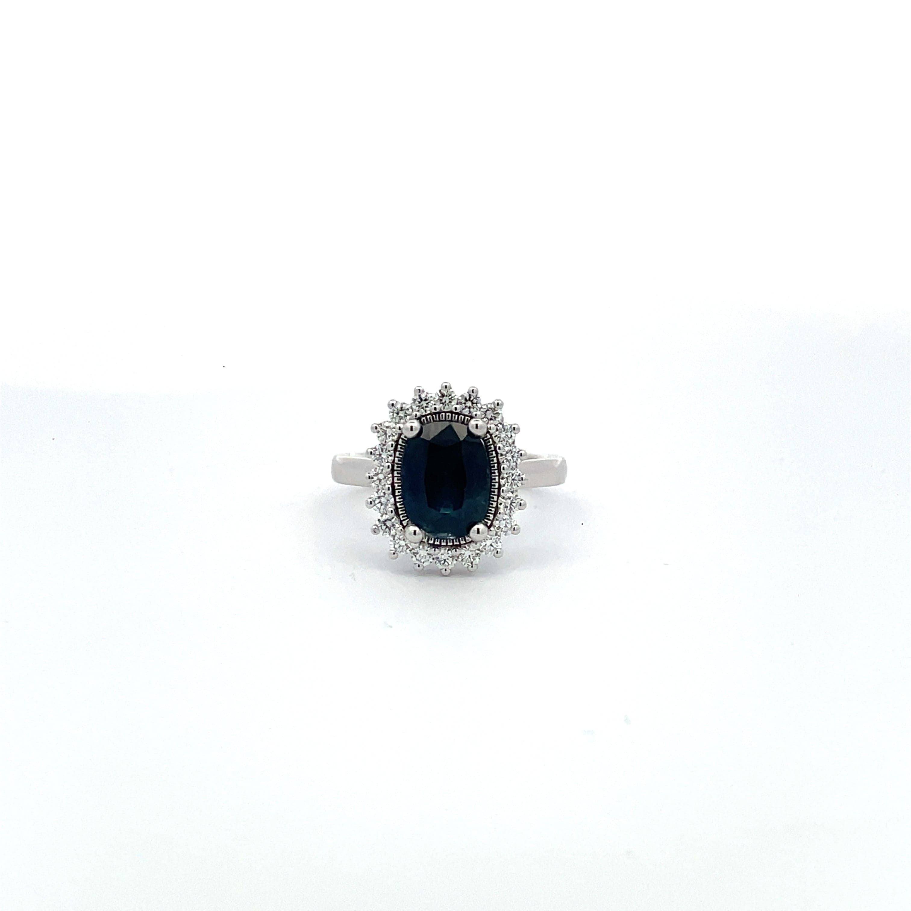 Princess Diana Ring 14KWGold S/W Blue Sapphrie and Diamond
